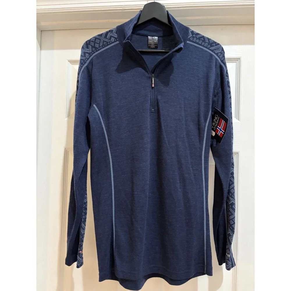 NWT Viking of Norway Merino Wool Bamboo Quarter Zip Top Blue Size S